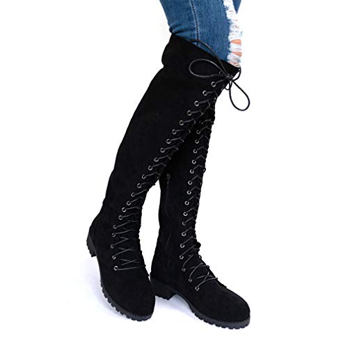 Mujer Botas Ante Tacón Plano Largo Botas Altas Otoño Zapatillas de Moda Botas Altas Zapatos de Señoras Botines Calzado Negras Marrón Verde 35-43 BK37