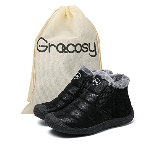 Mujer Botas de Nieve Zapatos, Gracosy Impermeables Calientes Botines Forradas Cortas Tobillo Boots Planas Invierno Zapatos Cortas Fur Aire Libre Boots Botines, Negro (Negro), 39 EU