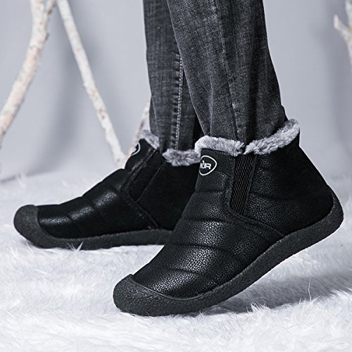 Mujer Botas de Nieve Zapatos, Gracosy Impermeables Calientes Botines Forradas Cortas Tobillo Boots Planas Invierno Zapatos Cortas Fur Aire Libre Boots Botines, Negro (Negro), 39 EU