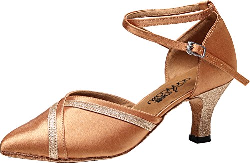 Mujer Cerrado Puntera Tacón Gatito Profesional Zapatos de Danza Latina Swing Salón Fiesta, color Rosa, talla 36 EU