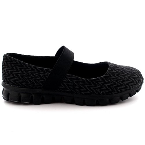 Mujer Corriendo Caminando Bajo Top Deportes Trabajo Zapatos Mary Jane Entrenadores - Negro - UK6/EU39 - BS0057