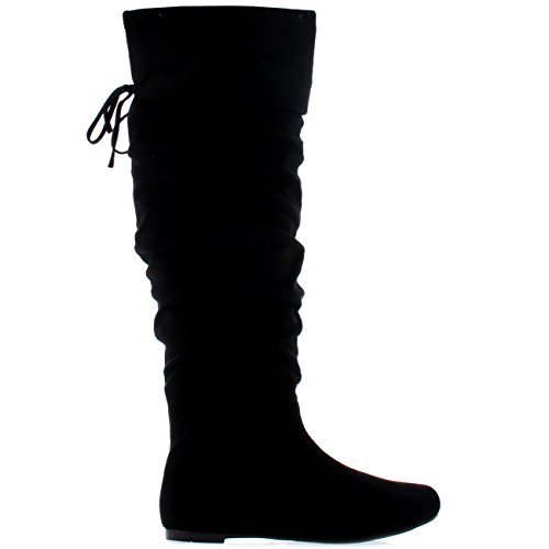 Mujer Equitación Muslo Invierno Biker Zapatos Moda Alto Pirata Botas - Negro Suede - UK3/EU36 - KL0043I