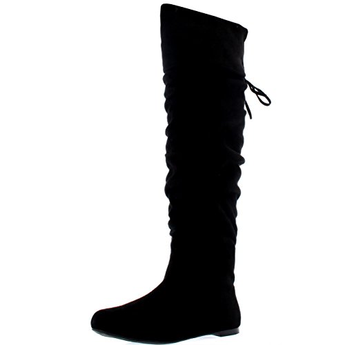 Mujer Equitación Muslo Invierno Biker Zapatos Moda Alto Pirata Botas - Negro Suede - UK3/EU36 - KL0043I