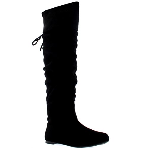 Mujer Equitación Muslo Invierno Biker Zapatos Moda Alto Pirata Botas - Negro Suede - UK3/EU36 - KL0043I