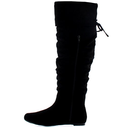 Mujer Equitación Muslo Invierno Biker Zapatos Moda Alto Pirata Botas - Negro Suede - UK5/EU38 - KL0043I
