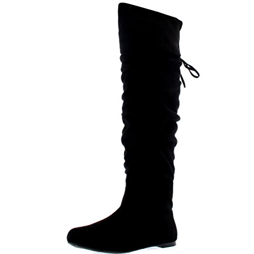 Mujer Equitación Muslo Invierno Biker Zapatos Moda Alto Pirata Botas - Negro Suede - UK5/EU38 - KL0043I