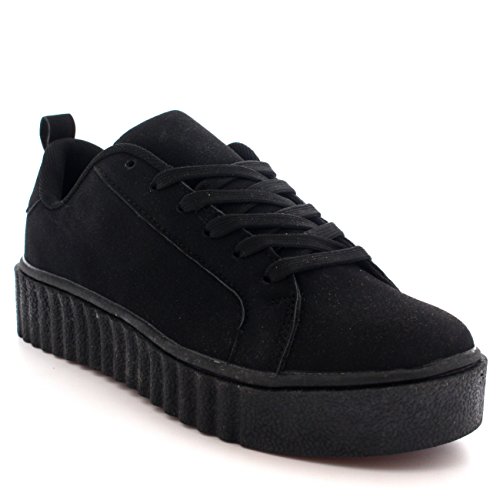 Mujer Fornido Creepers Plataforma Ata para Arriba Zapatillas Zapatos Entrenadores - Negro - UK8/EU41 - BS0131