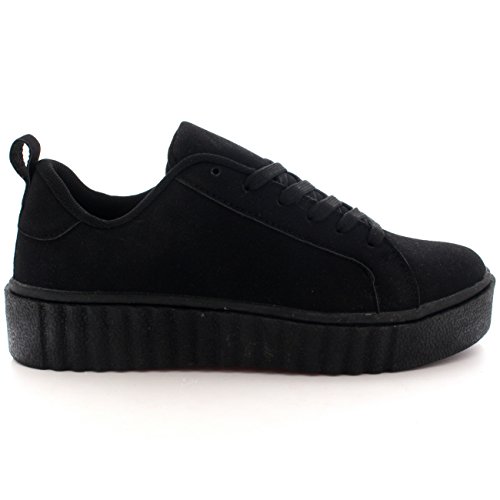 Mujer Fornido Creepers Plataforma Ata para Arriba Zapatillas Zapatos Entrenadores - Negro - UK8/EU41 - BS0131