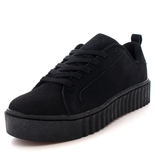 Mujer Fornido Creepers Plataforma Ata para Arriba Zapatillas Zapatos Entrenadores - Negro - UK8/EU41 - BS0131