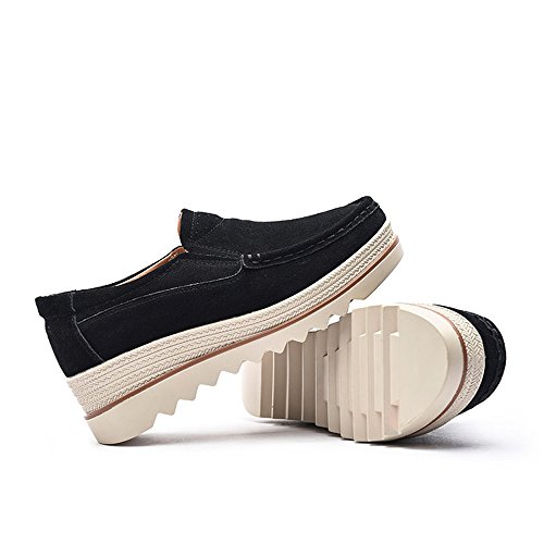 Mujer Mocasines Plataforma Casual Loafers Primavera Verano Zapatos de Cuña 5cm Negro Azul Caqui 35-42 Negro 36