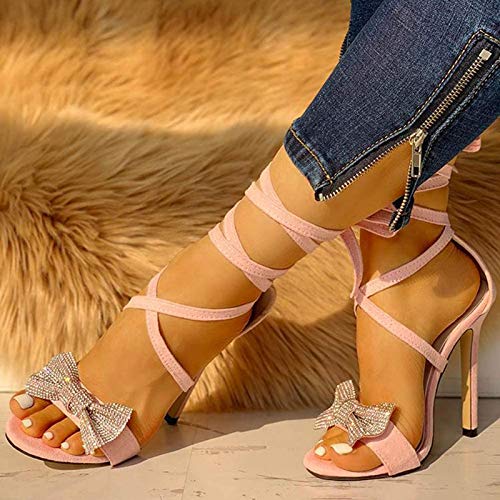 Mujer Moda Sandalias Stiletto Peep Toe Sandalias, Tacón Alto Fiesta Zapatos Novia Plataforma 6-8Cm Vestir Alto Correa Tobillo Punta Estrecha, Moda Suave Sandalias ​Sexis Tacón Respirable,A,39