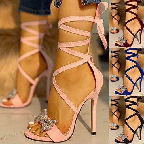 Mujer Moda Sandalias Stiletto Peep Toe Sandalias, Tacón Alto Fiesta Zapatos Novia Plataforma 6-8Cm Vestir Alto Correa Tobillo Punta Estrecha, Moda Suave Sandalias ​Sexis Tacón Respirable,A,39