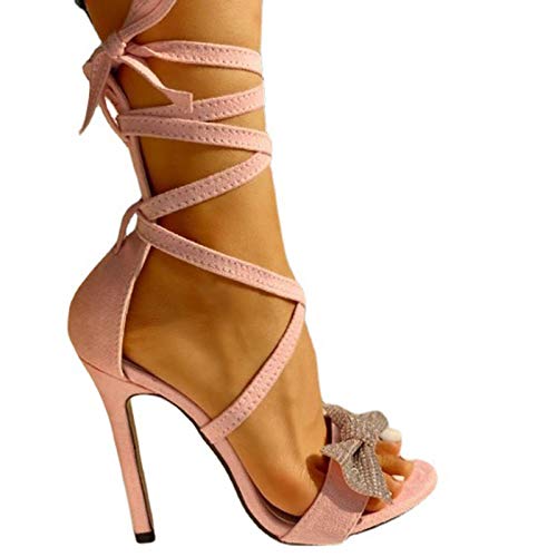 Mujer Moda Sandalias Stiletto Peep Toe Sandalias, Tacón Alto Fiesta Zapatos Novia Plataforma 6-8Cm Vestir Alto Correa Tobillo Punta Estrecha, Moda Suave Sandalias ​Sexis Tacón Respirable,A,39