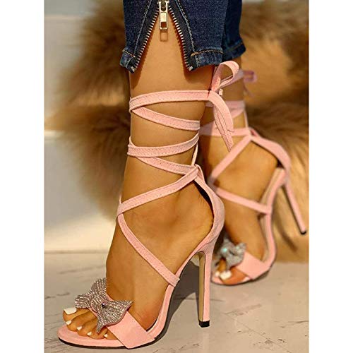 Mujer Moda Sandalias Stiletto Peep Toe Sandalias, Tacón Alto Fiesta Zapatos Novia Plataforma 6-8Cm Vestir Alto Correa Tobillo Punta Estrecha, Moda Suave Sandalias ​Sexis Tacón Respirable,A,39