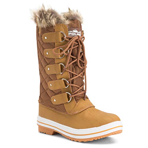 Mujer Nieve Bota Nylon Alto Winter Nieve Impermeable Calentar Lluvia Bota - Tan - 8-41 - CD0028