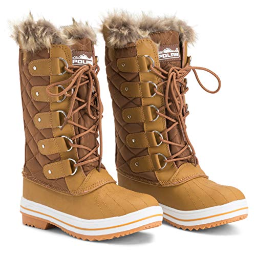 Mujer Nieve Bota Nylon Alto Winter Nieve Impermeable Calentar Lluvia Bota - Tan - 8-41 - CD0028