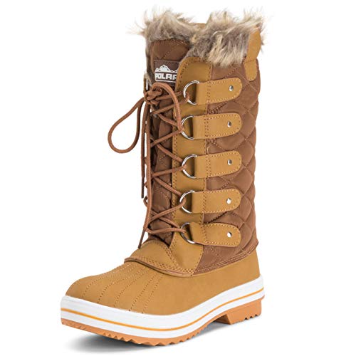 Mujer Nieve Bota Nylon Alto Winter Nieve Impermeable Calentar Lluvia Bota - Tan - 8-41 - CD0028