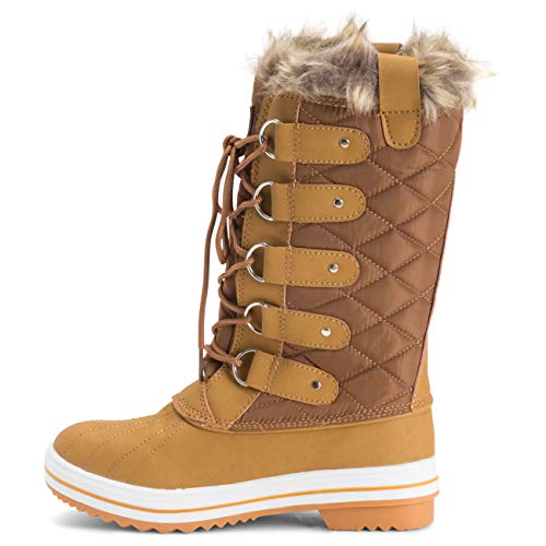 Mujer Nieve Bota Nylon Alto Winter Nieve Impermeable Calentar Lluvia Bota - Tan - 8-41 - CD0028