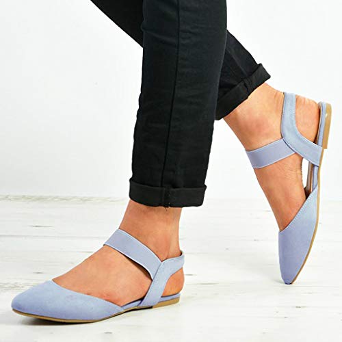 Mujer Sandalias De Vestir, 2019 Zapato Plano con Cinta Elástica Zapatillas Ante Punta Pointed Mocasines Bailarinas Elegante Chic De Vestir De Boda Fiesta Zapatos Solos 35-43(Azul, 40)