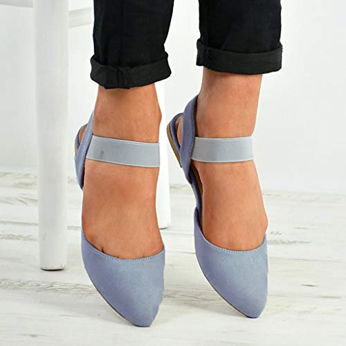 Mujer Sandalias De Vestir, 2019 Zapato Plano con Cinta Elástica Zapatillas Ante Punta Pointed Mocasines Bailarinas Elegante Chic De Vestir De Boda Fiesta Zapatos Solos 35-43(Azul, 40)
