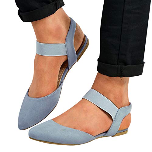 Mujer Sandalias De Vestir, 2019 Zapato Plano con Cinta Elástica Zapatillas Ante Punta Pointed Mocasines Bailarinas Elegante Chic De Vestir De Boda Fiesta Zapatos Solos 35-43(Azul, 40)
