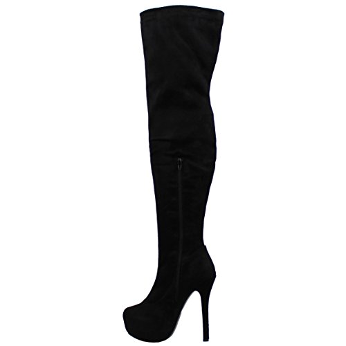 Mujer Tramo sobre La Rodilla Talón De Bloque Alto Largo Noche Talle Grande Botas - Nero - UK5/EU38 - KL0071