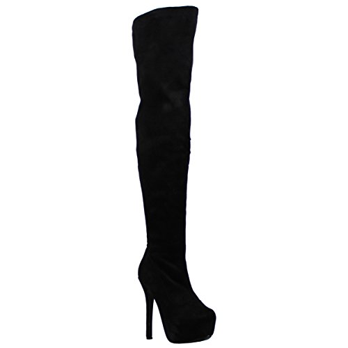 Mujer Tramo sobre La Rodilla Talón De Bloque Alto Largo Noche Talle Grande Botas - Nero - UK5/EU38 - KL0071