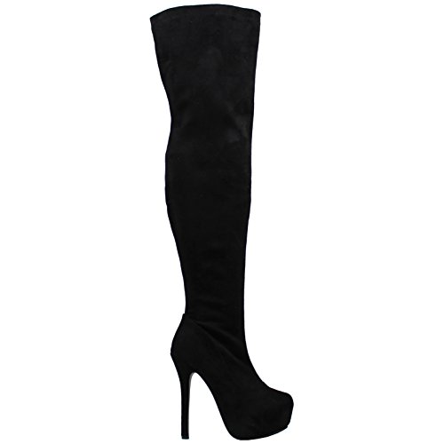 Mujer Tramo sobre La Rodilla Talón De Bloque Alto Largo Noche Talle Grande Botas - Nero - UK5/EU38 - KL0071