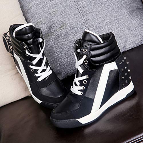 Mujer Zapatos Altas, Moda Tacón Alto de Cuña Zapatillas Deportivas Mujeres Respirable Wedge Casuales Al Aire Libre Zapatos Sneakers con Cordones