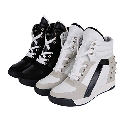 Mujer Zapatos Altas, Moda Tacón Alto de Cuña Zapatillas Deportivas Mujeres Respirable Wedge Casuales Al Aire Libre Zapatos Sneakers con Cordones