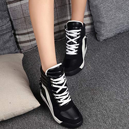 Mujer Zapatos Altas, Moda Tacón Alto de Cuña Zapatillas Deportivas Mujeres Respirable Wedge Casuales Al Aire Libre Zapatos Sneakers con Cordones