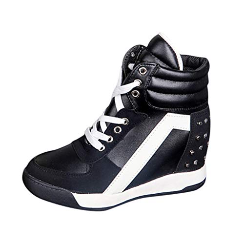 Mujer Zapatos Altas, Moda Tacón Alto de Cuña Zapatillas Deportivas Mujeres Respirable Wedge Casuales Al Aire Libre Zapatos Sneakers con Cordones
