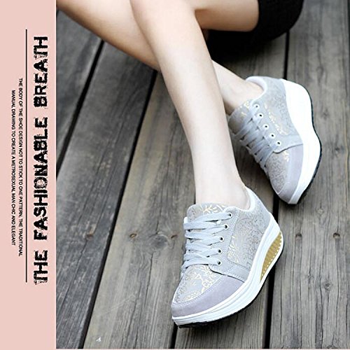 Mujer Zapatos de Deporte Casual Correr Sneaker(37 EU/Label 38 CN,1-Gris)