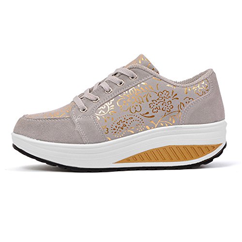 Mujer Zapatos de Deporte Casual Correr Sneaker(37 EU/Label 38 CN,1-Gris)