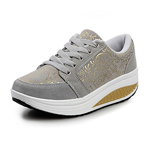 Mujer Zapatos de Deporte Casual Correr Sneaker(37 EU/Label 38 CN,1-Gris)