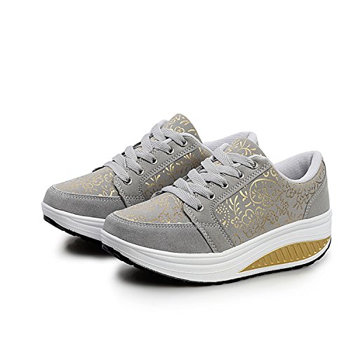Mujer Zapatos de Deporte Casual Correr Sneaker(37 EU/Label 38 CN,1-Gris)