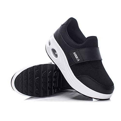 Mujer Zapatos de Plataforma Zapatillas Mocasines de Marcha nórdica de cuña ortopédicas con cojín de Aire Negro 37 EU