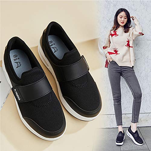 Mujer Zapatos de Plataforma Zapatillas Mocasines de Marcha nórdica de cuña ortopédicas con cojín de Aire Negro 37 EU