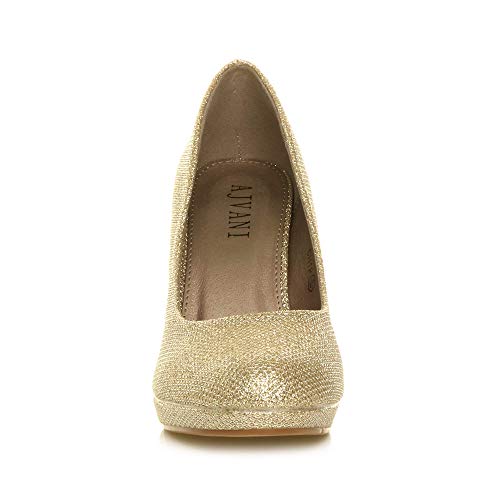 Mujeres tacón Medio Alto Elegante Boda Dama de Honor Noche Fiesta Plataforma Zapatos de salón número 3 36