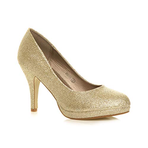 Mujeres tacón Medio Alto Elegante Boda Dama de Honor Noche Fiesta Plataforma Zapatos de salón número 3 36