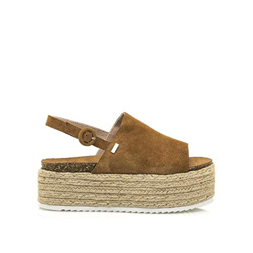 MUSTANG - Sandalia Plataforma Esparto Cuero para Mujer Color: Cuero Talla: 41