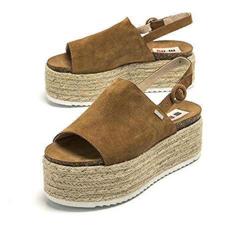 MUSTANG - Sandalia Plataforma Esparto Cuero para Mujer Color: Cuero Talla: 41