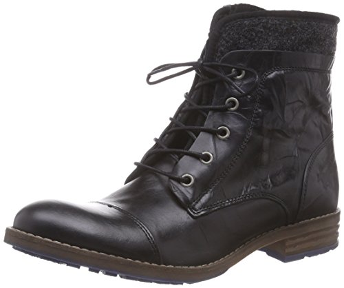 Mustang Schnür-Booty - botas de caño bajo de cuero mujer, color negro, talla 42