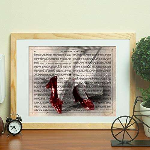 Nacnic Poster de El Mago de Oz y los zapatos de Dorothy. Láminas de cine antiguo de Hollywood. Diseño de cine vintage con definiciones. Tamaño A4 con marco