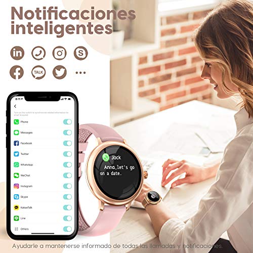 NAIXUES Smartwatch Mujer, Reloj Inteligente Impermeable 67, Monitor de Sueño y Caloría Pulsómetro, 7 Modos de Deportes, Notificaciones Inteligentes, Reloj Deportivo Mujer para Android iOS