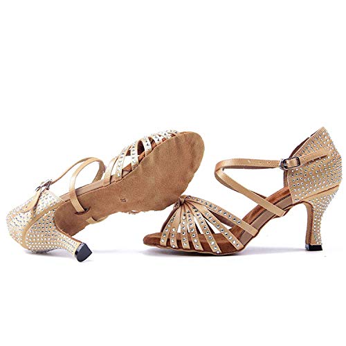 Naudamp Zapatos Baile Latinos Mujer Diamante de Imitación Mujeres Salón de Baile Latino Zapatos Suela de Ante