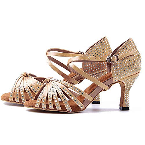 Naudamp Zapatos Baile Latinos Mujer Diamante de Imitación Mujeres Salón de Baile Latino Zapatos Suela de Ante
