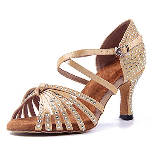 Naudamp Zapatos Baile Latinos Mujer Diamante de Imitación Mujeres Salón de Baile Latino Zapatos Suela de Ante