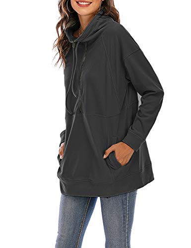 Nekosi Sudadera informal para mujer de talla grande, informal, ligera, de manga larga, con cremallera, con bolsillos 04-gris oscuro XL