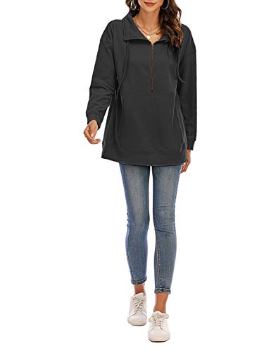 Nekosi Sudadera informal para mujer de talla grande, informal, ligera, de manga larga, con cremallera, con bolsillos 04-gris oscuro XL